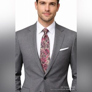 3/$25 Handmade Silk Tie | Floral Artisan Vintage | 60” x 4” Pink Cream